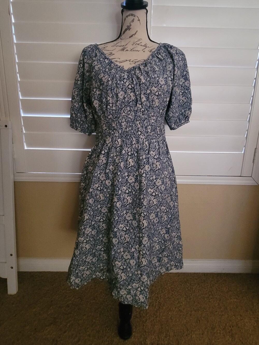 Ann Taylor Factory Navy and White Floral Midi Dress